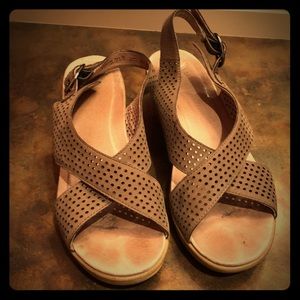 Dansko Taupe Cross Strap Sandals